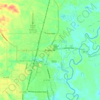 Bogalusa topographic map, elevation, terrain