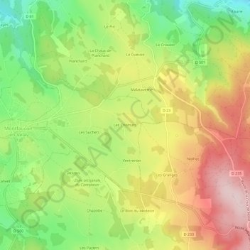 Les Chomats topographic map, elevation, terrain