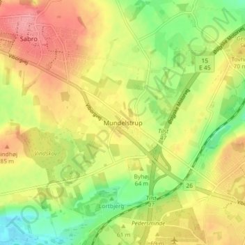 Mundelstrup topographic map, elevation, terrain