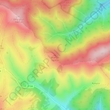 Sedmák topographic map, elevation, terrain