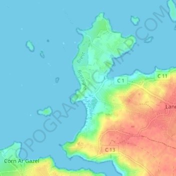 Kerenog topographic map, elevation, terrain