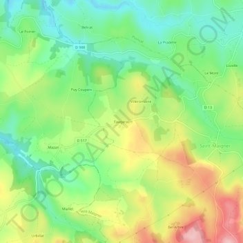 Faugeras topographic map, elevation, terrain