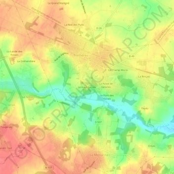 Le Haut-Gesvre topographic map, elevation, terrain