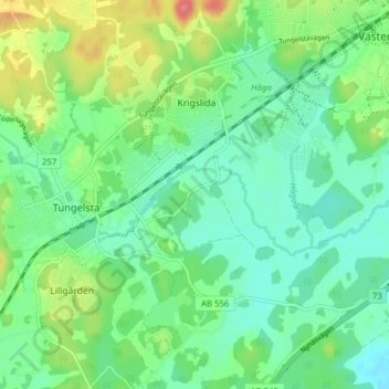 Välsta topographic map, elevation, terrain