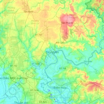 Tân Uyên topographic map, elevation, terrain