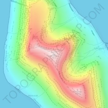 Botnstindur topographic map, elevation, terrain