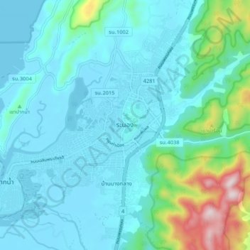 Ranong topographic map, elevation, terrain