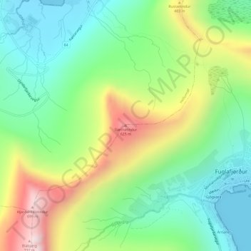 Slætnatindur topographic map, elevation, terrain