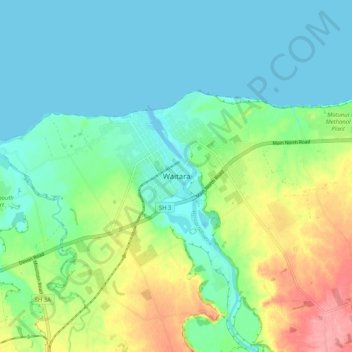 Waitara topographic map, elevation, terrain