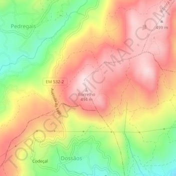 Monte do Borrelho topographic map, elevation, terrain