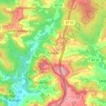 Trockau topographic map, elevation, terrain