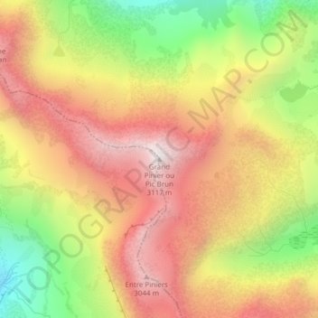 Grand Pinier ou Pic Brun topographic map, elevation, terrain