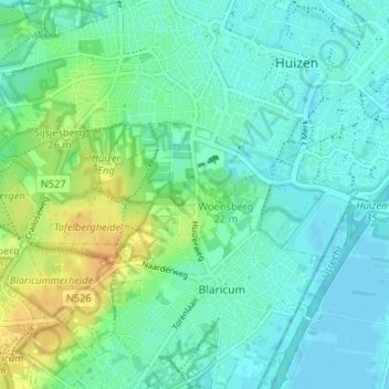 Huizerhoogt topographic map, elevation, terrain