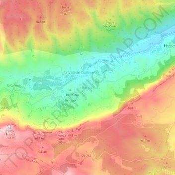 Benialí topographic map, elevation, terrain