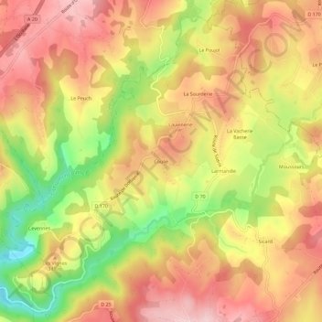 Coulié topographic map, elevation, terrain