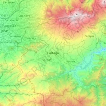 Cartago topographic map, elevation, terrain