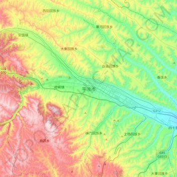 Pingliang topographic map, elevation, terrain