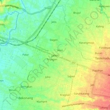 Jaten topographic map, elevation, terrain