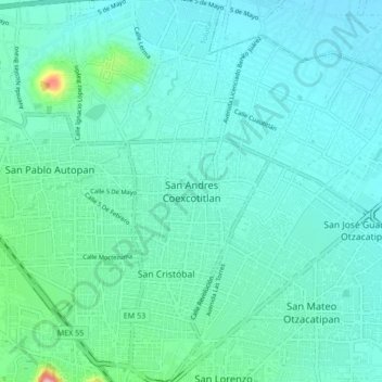 San Andres Coexcotitlan topographic map, elevation, terrain