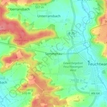 Sommerau topographic map, elevation, terrain