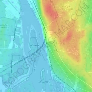 Bergsboda topographic map, elevation, terrain