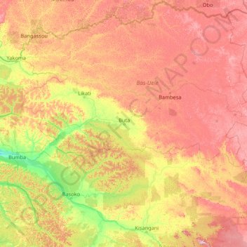 Lower Uele topographic map, elevation, terrain