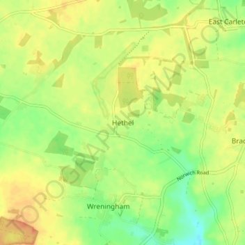Hethel topographic map, elevation, terrain