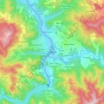 Višegrad topographic map, elevation, terrain