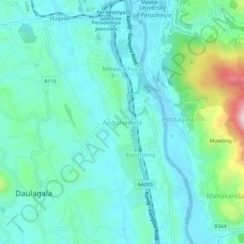 Angunawala topographic map, elevation, terrain