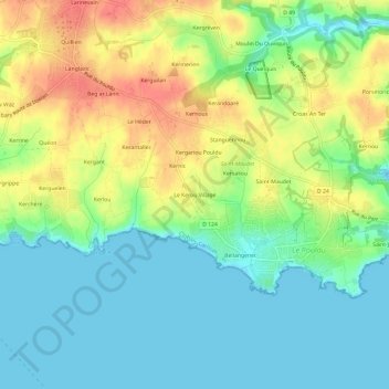 Le Kerou Village topographic map, elevation, terrain