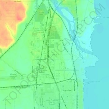 Wells topographic map, elevation, terrain
