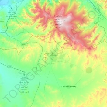 Zuunmod topographic map, elevation, terrain