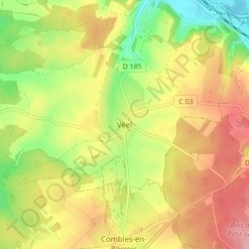Véel topographic map, elevation, terrain