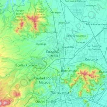 Cuautitlán Izcalli topographic map, elevation, terrain