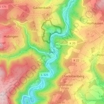 Dies topographic map, elevation, terrain