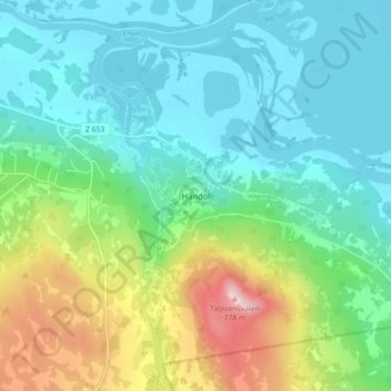 Handöl topographic map, elevation, terrain