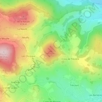 Montillet topographic map, elevation, terrain
