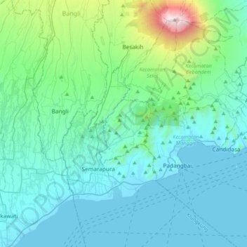 Kecamatan Sidemen topographic map, elevation, terrain