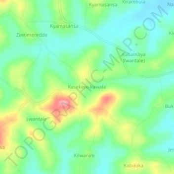 Kasekere-kawala topographic map, elevation, terrain