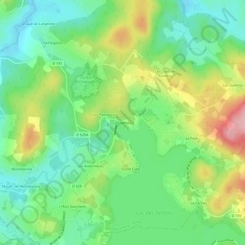 Les Settons topographic map, elevation, terrain