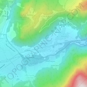 Thermesay topographic map, elevation, terrain