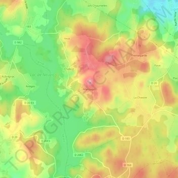 Manzagol topographic map, elevation, terrain