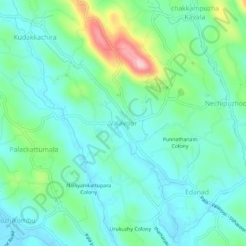 Valavoor topographic map, elevation, terrain