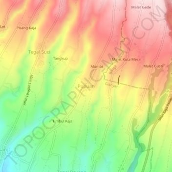 Pupuan topographic map, elevation, terrain