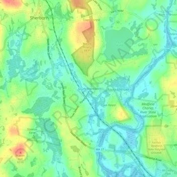South Sherborn topographic map, elevation, terrain