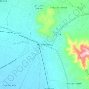 Tecamachalco topographic map, elevation, terrain