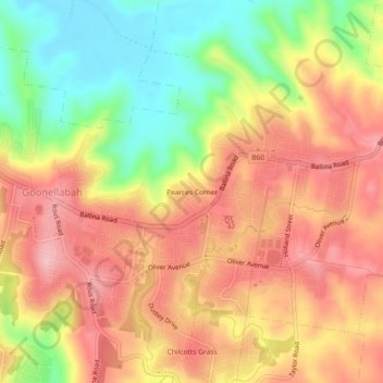 Pearces Corner topographic map, elevation, terrain