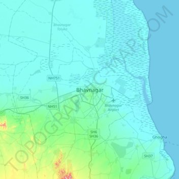 Bhavnagar topographic map, elevation, terrain