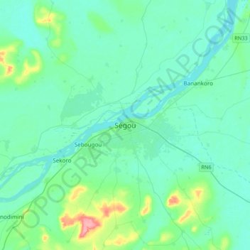 Ségou topographic map, elevation, terrain