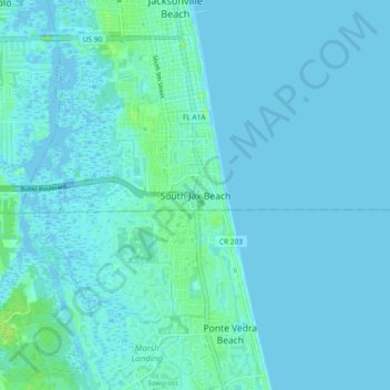 South Jax Beach topographic map, elevation, terrain